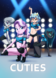 Size: 3624x5000 | Tagged: suggestive, artist:reit, diamond tiara, queen chrysalis, silver spoon, banned from derpibooru, child, cozy glow, cuties, equestria girls, female, human, imported from twibooru, lolicon, parody, poster, poster parody, underage, watermark, young, younger
