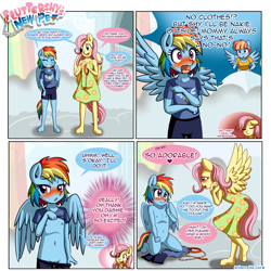 Size: 2250x2250 | Tagged: explicit, artist:anibaruthecat, fluttershy, rainbow dash, anthro, banned from derpibooru, breasts, clothed female nude female, clothes, collar, comic, complete nudity, delicious flat chest, dialouge, discarded clothing, embarrassed, embarrassed nude exposure, exhibitionism, female, filly rainbow dash, imported from twibooru, leash, lolicon, nipples, nudity, outdoors, pants pulled down, pegasus, pet, pet play, public nudity, underage, undressing, unguligrade anthro, vagina, wings, young, younger
