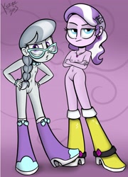 Size: 3132x4349 | Tagged: explicit, artist:killryde, diamond tiara, silver spoon, accessories, banned from derpibooru, boots, bracelet, breasts, clothes, delicious flat chest, edit, equestria girls, female, glasses, imported from twibooru, jacket, jewelry, lolicon, necklace, nipples, nude edit, nudity, shoes, skirt, unamused, underage, vagina