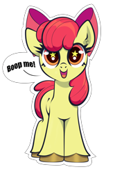 Size: 1423x2143 | Tagged: safe, artist:scandianon, apple bloom, 2026, applebetes, asking for boops, big eyes, boop request, bow, bronybait, cute, dialogue, digital art, earth pony, female, filly, foal, g4, hair bow, imported from derpibooru, open mouth, open smile, outline, pony, simple background, smiling, solo, starry eyes, transparent background, unshorn fetlocks, wide smile, wingding eyes