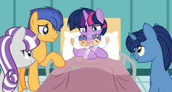 Size: 1920x1036 | Tagged: safe, artist:jonatanmagic, twilight sparkle, oc, oc:galaxy sentry sparkle, oc:stellarnight sparkle sentry, alicorn, baby, baby pony, female, filly, flash sentry, foal, g4, horn, imported from derpibooru, indoors, male, mare, newborn, newborn foal, night light, nightlight, offspring, parent:flash sentry, parent:twilight sparkle, parents:flashlight, pegasus, pony, ship:flashlight, ship:nightvelvet, shipping, siblings, stallion, straight, twilight velvet, twins, unicorn
