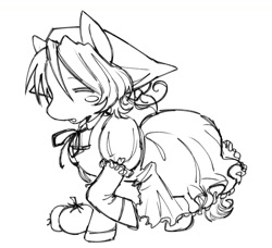 Size: 1470x1343 | Tagged: safe, artist:soyo909, 2026, blush sticker, blushing, chibitalia, clothes, colt, crossdressing, digital art, dress, eyes closed, feminine stallion, foal, food, hetalia, imported from derpibooru, italy (hetalia), male, nation ponies, ponified, pony, ponytalia, raised hoof, ruffles, simple background, tomato, white background