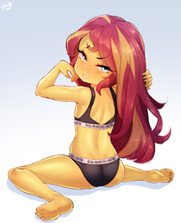 Size: 1194x1471 | Tagged: suggestive, artist:born-to-die, banned from derpibooru, branded hem, child, clothes, equestria girls, female, human, imported from twibooru, lolicon, panties, solo, solo female, sunset shimmer, underage, underwear, young, younger