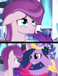 Size: 1600x2081 | Tagged: safe, artist:jonatanmagic, twilight sparkle, oc, oc:nightstar sparkle, alicorn, colt, deviantart watermark, female, foal, g4, imported from derpibooru, indoors, male, mare, mother and child, mother and son, obtrusive watermark, offspring, older, older twilight, older twilight sparkle (alicorn), parent:flash sentry, parent:twilight sparkle, parents:flashlight, pegasus, pony, princess twilight 2.0, teenager, watermark