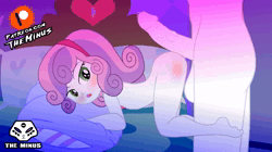 Size: 900x506 | Tagged: explicit, artist:theminus, sweetie belle, animated, balls, banned from derpibooru, bed, big penis, equestria girls, female, hotdogging, imported from twibooru, lidded eyes, lolicon, no sound, nudity, on bed, penis, teasing, underage, webm