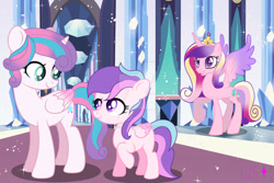 Size: 1280x854 | Tagged: safe, artist:universestaryt, princess flurry heart, oc, oc:crystal love, alicorn, deviantart watermark, female, filly, foal, g4, imported from derpibooru, mare, obtrusive watermark, offspring, older, older flurry heart, parent:princess cadance, parent:shining armor, parents:shiningcadance, pegasus, pony, princess cadance, watermark