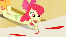 Size: 1920x1080 | Tagged: suggestive, apple bloom, banned from derpibooru, bloom butt, boots, bra, butt, clothes, edit, edited screencap, equestria girls, female, imported from twibooru, lolicon, paintbrush, panties, screencap, shoes, solo, solo female, underage, underwear, underwear edit