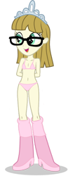 Size: 449x1160 | Tagged: suggestive, artist:punzil504, banned from derpibooru, boots, bra, breasts, clothes, delicious flat chest, edit, equestria girls, equestria girls-ified, female, glasses, imported from twibooru, jewelry, lolicon, panties, pink underwear, shoes, simple background, solo, solo female, tiara, transparent background, underage, underwear, underwear edit, zippoorwhill