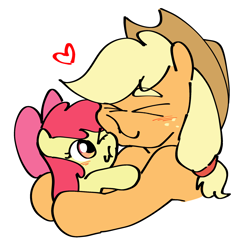 Size: 2048x2048 | Tagged: safe, artist:aj_yumesh1p, apple bloom, applejack, ><, adorabloom, age difference, apple sisters, blush lines, blushing, cheek squish, cute, doodle, duo, duo female, earth pony, eyes closed, female, filly, foal, g4, hug, imported from derpibooru, mare, one eye closed, pony, sibling love, siblings, sisters, squishy cheeks, wholesome
