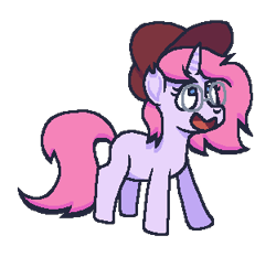 Size: 312x291 | Tagged: safe, artist:idadeerz, oc, oc:compass draft, digital art, female, filly, foal, glasses, goopfilly, hat, horn, imported from derpibooru, missing cutie mark, ms paint, oc only, pony, simple background, smiling, solo, transparent background, unicorn