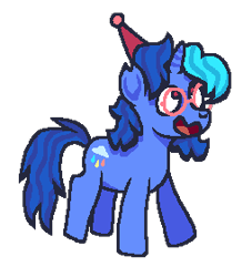 Size: 255x281 | Tagged: safe, artist:idadeerz, oc, oc:summer rain (pastacrylic), digital art, female, filly, foal, glasses, goopfilly, hat, horn, imported from derpibooru, ms paint, oc only, party hat, pony, simple background, smiling, solo, transparent background, unicorn