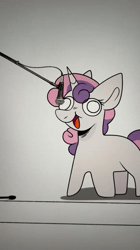 Size: 1080x1920 | Tagged: safe, artist:crookedbeetles, rarity, sweetie belle, animated, dj pon-3, earth pony, eyebrows, eyebrows visible through hair, female, filly, foal, g4, horn, imported from derpibooru, mare, microphone, octavia melody, pony, singing, sound, stage, suddenly hands, unicorn, vinyl scratch, webm