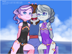 Size: 3220x2420 | Tagged: suggestive, artist:drantyno, diamond tiara, silver spoon, oc, :3, banned from derpibooru, belly dancer, calendar, clothes, dress, equestria girls, female, harem outfit, imported from twibooru, legs, lolicon, ocean, sky, underage