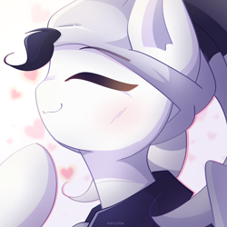 Size: 2048x2048 | Tagged: safe, artist:miryelis, oc, oc:jokerge, blushing, clothes, clown hat, colt, foal, heart, imported from derpibooru, male, oc only, pegasus, pony, smiling, solo