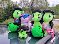 Size: 1280x960 | Tagged: safe, pinkie pie, twilight sparkle, oc, oc:filly anon, artist needed, crochet, female, filly, foal, g4, imported from derpibooru, irl, outdoors, photo, plushie, pony, twiggie