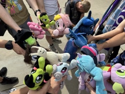 Size: 2856x2142 | Tagged: safe, pinkie pie, princess luna, spike, twilight sparkle, oc, oc:filly anon, oc:frosty flakes, 2026, artist needed, czequestria, female, filly, foal, g4, g5, imported from derpibooru, irl, izzy moonbow, photo, plushie, shoeshine, yakutian horse