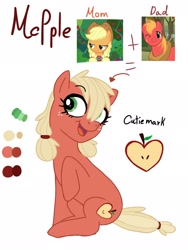 Size: 1536x2048 | Tagged: safe, artist:creppym3at, applejack, oc, oc:mcpple, big macintosh, earth pony, female, filly, foal, freckles, g4, imported from derpibooru, offspring, open mouth, open smile, parent:applejack, parent:big macintosh, parents:applemac, pony, product of incest, screencap reference, simple background, smiling, solo, white background