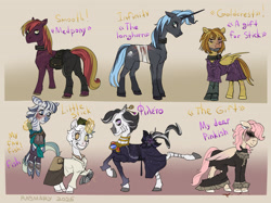 Size: 3480x2600 | Tagged: semi-grimdark, artist:rasmary, oc, oc:fish, oc:kombucha, oc:little stick, oc:moonlight infinity, oc:pinkish, oc:smooth incision, oc:φιλέτο, 2026, abuse, amputee, bag, bandage, blood, burn, clothes, collar, colored sketch, colt, denim, dress, ear piercing, ears, earth pony, english, exhausted, fallout equestria, feathered wings, female, female oc, filly, floating, foal, foal abuse, folded wings, full body, gradient background, group, height difference, herm, horn, hybrid, implied death, imported from derpibooru, intersex, jeans, jewelry, long horn, long mane, long tail, mad smile, male, mare, nudity, oc only, pants, pegasus, piercing, pony, power hoof, prosthetic jaw, prosthetic limb, prosthetics, quadrupedal, saddle bag, sadism, scar, short mane, sketch, slave, slave collar, slavery, slender, smiling, stallion, standing, tail, teenager, thin, torn clothes, unicorn, unshorn fetlocks, wings, zebra, zebroid, zony