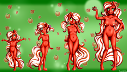 Size: 6000x3400 | Tagged: explicit, artist:anibaruthecat, oc, age progression, anthro, anthro oc, banned from derpibooru, breasts, complete nudity, delicious flat chest, earth pony, female, food, full body, imported from twibooru, lolicon, nipples, nudity, oc only, underage, vulva, young, younger
