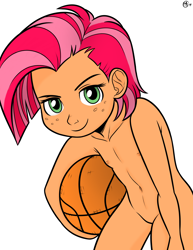 Size: 1011x1309 | Tagged: explicit, artist:megasweet, babs seed, banned from derpibooru, basketball, color edit, colored, complete nudity, edit, female, human, human coloration, humanized, imported from twibooru, lolicon, nipples, nudity, simple background, sports, underage, vagina, white background