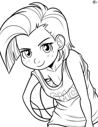 Size: 2975x3850 | Tagged: questionable, artist:megasweet, babs seed, banned from derpibooru, basketball, clothes, female, grayscale, human, humanized, imported from twibooru, lineart, lolicon, monochrome, nipple slip, nipples, sports, tanktop, underage, wardrobe malfunction