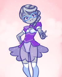 Size: 1704x2128 | Tagged: safe, artist:drantyno, silver spoon, banned from derpibooru, clothes, dress, equestria girls, female, glasses, imported from twibooru, leotard, lolicon, pixiv, see-through, simple background, smiling, solo, underage