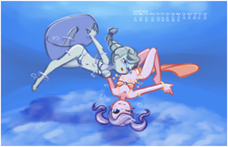 Size: 3010x1940 | Tagged: suggestive, artist:drantyno, diamond tiara, silver spoon, alternate hairstyle, anklet, armlet, banned from derpibooru, belly button, belly dancer, belly dancer outfit, belly jewel, bikini, blushing, bracelet, calendar, clothes, equestria girls, female, glasses, harem outfit, imported from twibooru, jeweled navel, jewelry, leg bracelet, lolicon, looking at you, one eye closed, swimming, swimsuit, underage, underwater, wink