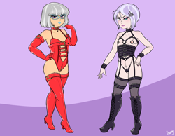 Size: 4500x3500 | Tagged: explicit, artist:chango-tan, diamond tiara, silver spoon, banned from derpibooru, bondage, bondage gear, child, clothes, crotchless panties, dominatrix, duo, duo female, female, females only, human, human female, humanized, imported from twibooru, latex, latex suit, leotard, lolicon, panties, simple background, thong, thong leotard, underage, underwear, young, zipper