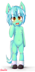 Size: 1000x2050 | Tagged: explicit, artist:apony, anthro, banned from derpibooru, belly button, blushing, clothes, colored pupils, cute, ear fluff, edit, female, filly lyra, imported from twibooru, lolicon, lyra heartstrings, lyrabetes, nipples, nudity, open mouth, signature, simple background, smiling, socks, solo, transparent background, underage, weapons-grade cute, younger