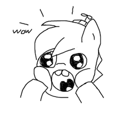 Size: 283x262 | Tagged: safe, artist:cheeziegal87, button mash, amazed, big eyes, buttonbetes, colt, cute, doodle, earth pony, foal, g4, hooves on cheeks, imported from derpibooru, male, monochrome, open mouth, pony, shiny eyes, simple background, solo, surprised, text, white background, wow
