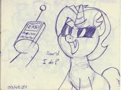Size: 1326x985 | Tagged: safe, artist:unitxxvii, oc, oc:dyx, alicorn, dialogue, earth pony, fangs, female, filly, foal, hoof hold, imported from derpibooru, monochrome, oc only, open mouth, open smile, pen drawing, smiling, solo, traditional art, wingless, wingless alicorn