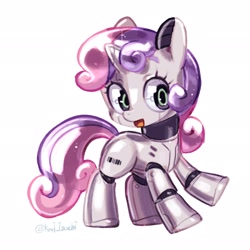 Size: 2048x2048 | Tagged: safe, artist:izuchi, sweetie belle, cute, cutie mark acquisition program, daaaaaaaaaaaw, diasweetes, female, filly, foal, friendship is witchcraft, g4, hnnng, horn, imported from derpibooru, pony, robot, robot pony, simple background, solo, sweetie bot, unicorn, weapons-grade cute, white background