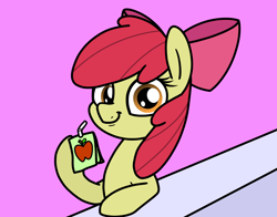 Size: 2048x1604 | Tagged: safe, artist:ewoudcponies, apple bloom, drink, earth pony, female, filly, foal, g4, hoof hold, imported from derpibooru, juice, juice box, looking at you, magnetic hooves, pony, smiling, smiling at you, solo
