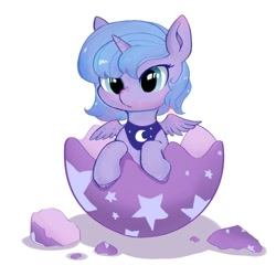 Size: 1080x1080 | Tagged: safe, artist:yijiu37762, princess luna, alicorn, egg, female, filly, filly luna, foal, g4, imported from derpibooru, pony, simple background, solo, spread wings, watermark, white background, wings, woona, younger