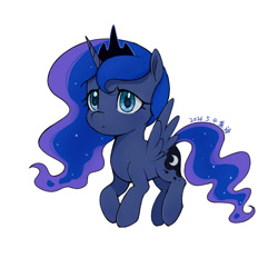 Size: 1080x1080 | Tagged: safe, artist:sifenglanyan, princess luna, alicorn, artist name, closed mouth, crown, dated, female, filly, foal, full body, g4, imported from derpibooru, jewelry, pony, regalia, simple background, solo, spread wings, white background, wings, younger