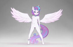 Size: 1984x1294 | Tagged: explicit, artist:scorpdk, princess flurry heart, alicorn, anklet, anthro, banned from derpibooru, beautiful, beautisexy, bedroom eyes, belly button, blushing, breasts, chest fluff, child, choker, delicious flat chest, edit, edited edit, eyelashes, female, imported from twibooru, jewelry, legs, lolicon, long tail, looking at you, necklace, nipples, nudity, presenting, seductive, solo, solo female, spread legs, spread wings, spreading, stupid sexy flurry heart, underage, underass, unguligrade anthro, vulva, wings, young