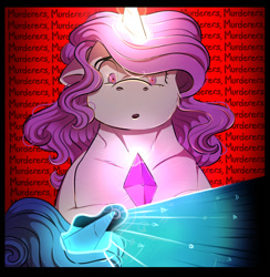 Size: 1039x1066 | Tagged: safe, artist:binibean, princess celestia, princess luna, comic:soul snatcher au, blast, bust, cewestia, crystal, duo, duo female, female, filly, filly luna, foal, g4, glowing, glowing horn, horn, imported from derpibooru, magic, magic blast, offscreen character, pink-mane celestia, pony, race swap, text, unicorn, unicorn celestia, unicorn luna, woona, younger