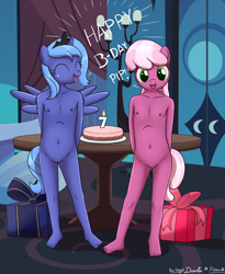 Size: 2300x2800 | Tagged: explicit, artist:an-tonio, artist:deserter, artist:tolpain, princess luna, alicorn, anthro, banned from derpibooru, barefoot, birthday, birthday cake, breasts, cake, cheerilee, collaboration, complete nudity, delicious flat chest, dialogue, earth pony, feet, female, food, happy birthday, image set: happy b-day pip, implied pipsqueak, imported from twibooru, lolicon, nipples, nudity, partial nudity, party, smiling, underage, vulva, woona, young, younger