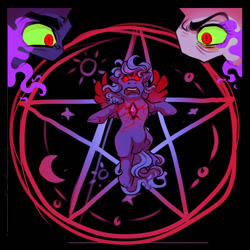 Size: 1066x1067 | Tagged: grimdark, artist:binibean, princess luna, oc, oc:crimson moon, oc:golden star, comic:soul snatcher au, abuse, black background, blank eyes, celestia and luna's father, celestia and luna's mother, crystal, female, filly, filly luna, foal, g4, horn, imported from derpibooru, magic, magic circle, male, mare, offscreen character, pegasus, pegasus luna, pony, race swap, red eyes, simple background, sombra eyes, spread wings, stallion, unicorn, wings, woona, younger
