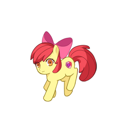 Size: 2000x2000 | Tagged: safe, artist:wujinxiagang, apple bloom, :3, bow, earth pony, female, filly, foal, full body, g4, hair bow, imported from derpibooru, pink bow, pony, simple background, smiling, solo, white background