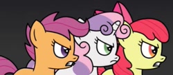 Size: 623x272 | Tagged: safe, apple bloom, scootaloo, sweetie belle, angry, cutie mark crusaders, earth pony, female, filly, foal, friday night funkin', g4, horn, imported from derpibooru, pegasus, pony, trio, trio female, unicorn, zanta