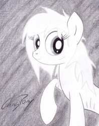 Size: 1380x1748 | Tagged: safe, artist:thechrispony, oc, oc:boo, bust, colored pencil drawing, earth pony, earth pony oc, emaciated, fallout equestria, fallout equestria: project horizons, fanfic art, female, female oc, filly, filly oc, foal, imported from derpibooru, oc only, pony, raised hoof, skinny, smiling, solo, thin, traditional art