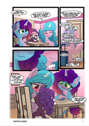 Size: 2000x2826 | Tagged: suggestive, artist:sherathoz, comic:they're in charge, blushing, comic, commission, dialogue, drawing, female, females only, filly, foal, g5, horn, implied foalcon, imported from derpibooru, indoors, izzy moonbow, mare, misty brightdawn, pony, signature, speech bubble, sweat, sweatdrop, text, unicorn, violette rainbow
