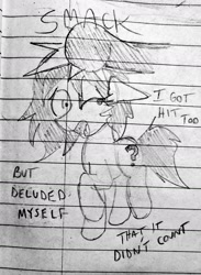 Size: 1604x2194 | Tagged: grimdark, artist:dhm, oc, oc:filly anon, abuse, child abuse, childhood, crying, disembodied hoof, disturbing, domestic abuse, ears back, female, filly, foal, hitting, imported from derpibooru, lined paper, monochrome, onomatopoeia, pain, pencil drawing, pony, shrunken pupils, text, traditional art, trauma, vent art, violence