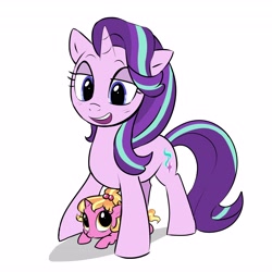 Size: 4096x4096 | Tagged: safe, artist:wolflly, starlight glimmer, age difference, baby, baby pony, big eyes, cute, duo, duo female, eyebrows, eyelashes, female, filly, filly luster dawn, foal, g4, height difference, horn, imported from derpibooru, lidded eyes, luster dawn, luster dawn is starlight's and sunburst's daughter, lying down, mama starlight, mare, momlight glimmer, mother and child, mother and daughter, open mouth, open smile, parent:starlight glimmer, parent:sunburst, parents:starburst, pony, ponytail, prone, quadrupedal, shadow, short ponytail, simple background, size difference, small horn, smiling, two toned mane, unicorn, white background, wide smile, younger