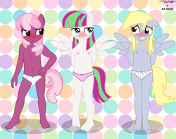 Size: 3520x2786 | Tagged: questionable, artist:tolpain, anthro, banned from derpibooru, barefoot, blossomforth, blushing, breasts, cheerilee, clothes, derpy hooves, feet, imported from twibooru, lolicon, nudity, panties, partial nudity, topless, underage, underwear, young, younger