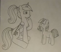 Size: 2134x1836 | Tagged: safe, artist:thunderrainbowshadow, twilight sparkle, alicorn, bow, duo, duo female, eyes closed, female, filly, filly cadance, filly twilight sparkle, foal, folded wings, g4, hair bow, horn, imported from derpibooru, looking at someone, monochrome, mouth hold, old art, pencil drawing, pony, princess cadance, side view, smiling, smiling at someone, standing, tail, tail bow, teen princess cadance, traditional art, unicorn, unicorn twilight, wings, younger