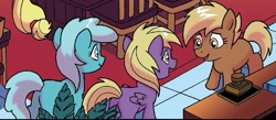 Size: 983x429 | Tagged: safe, artist:tony fleecs, butt, chair, earth pony, female, filly, foal, friends forever #33, g4, idw, imported from derpibooru, indoors, library, my little pony: friends forever, official comic, pegasus, plot, pony, trio, trio female, unnamed character, unnamed pony