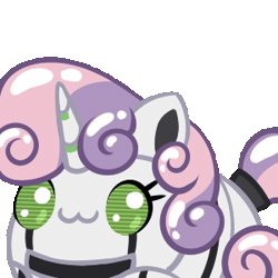 Size: 300x300 | Tagged: safe, artist:shad0w-galaxy, sweetie belle, :3, animated, bean pony, bouncing, commission, female, filly, foal, g4, gif, horn, imported from derpibooru, pony, robot, robot pony, solo, sweetie bot, unicorn