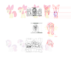 Size: 1000x800 | Tagged: safe, artist:robin mitchell, apple bloom, fluttershy, scootaloo, sweetie belle, animatic, concept art, earth pony, female, filly, foal, g4, horn, imported from derpibooru, mare, my little pony: friendship is magic, nose in the air, official, open mouth, pegasus, production art, simple background, stare master, unicorn, uvula, volumetric mouth, white background